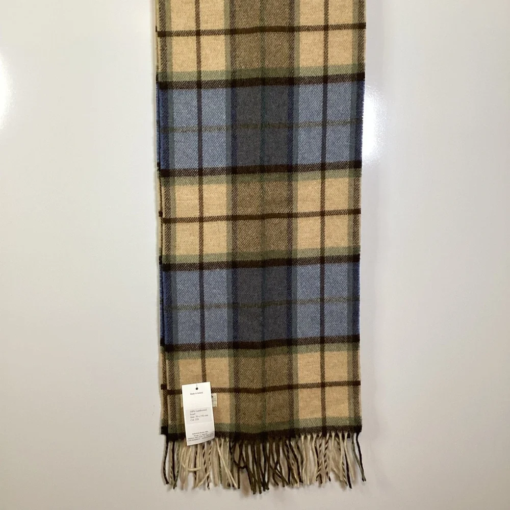 🆕 Ireland by John Hanly Plaid 100% Lambswool Fringed Scarf